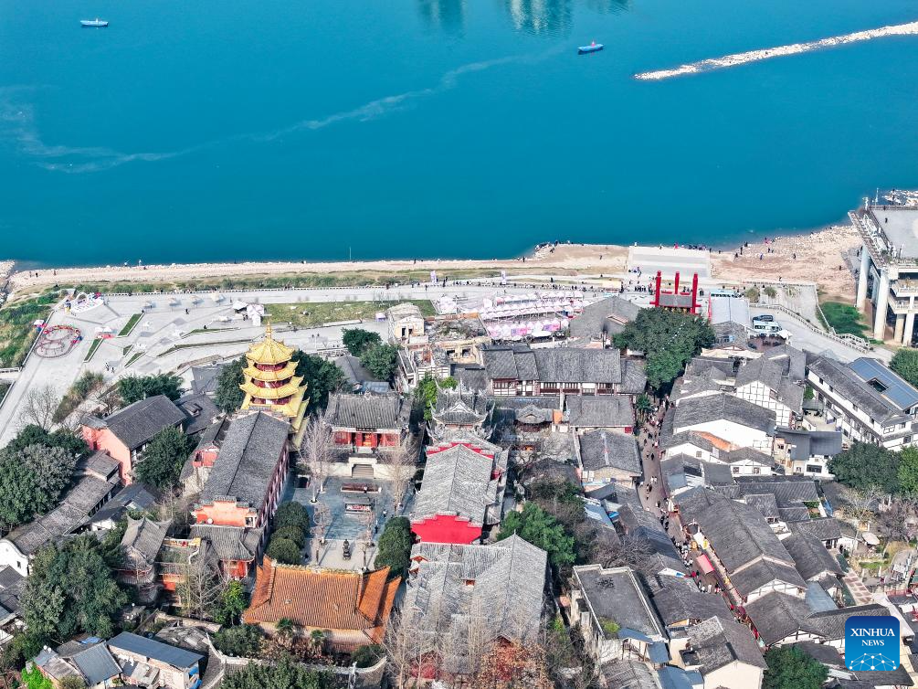 Aerial view of Ciqikou ancient town in China's Chongqing