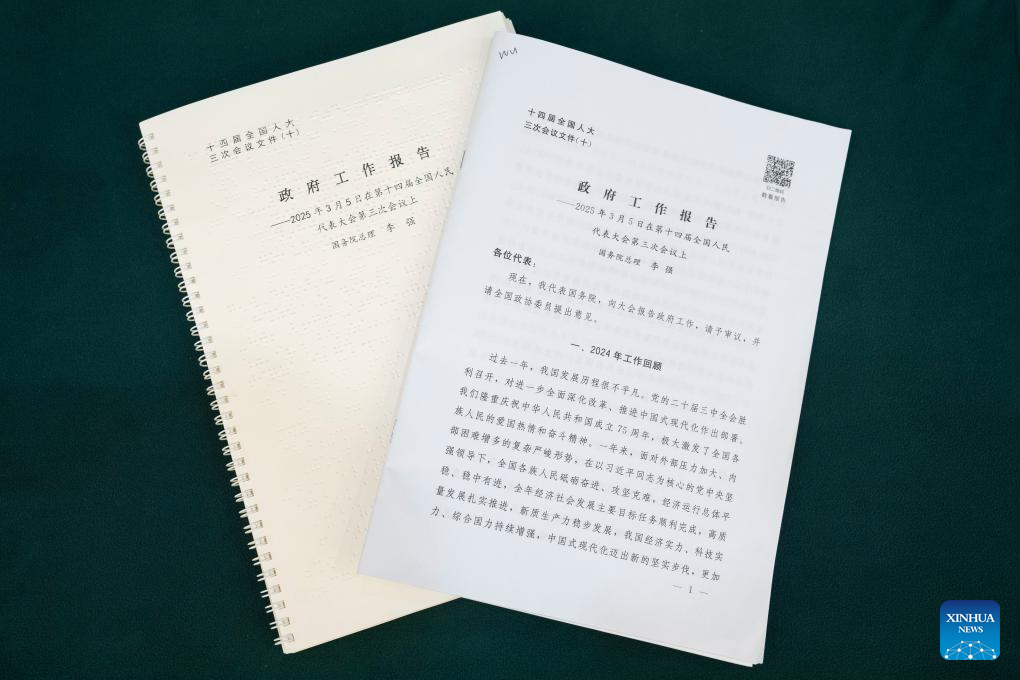 Gov't work report in Braille shows China's care, support for people with disabilities