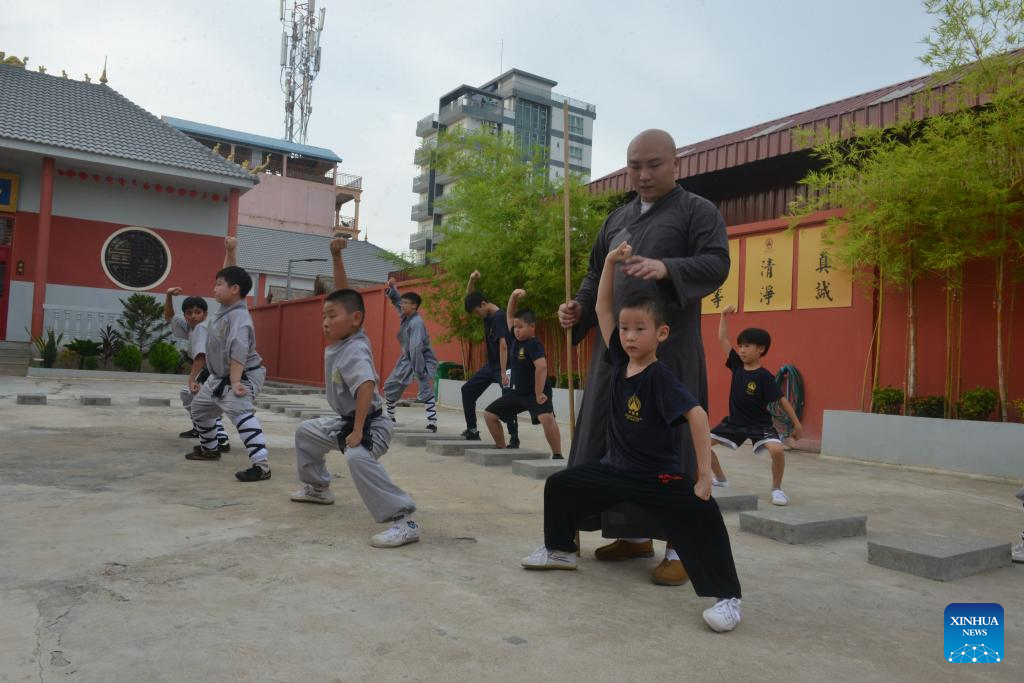 Students practice Shaolin Kung Fu in Phnom Penh, Cambodia