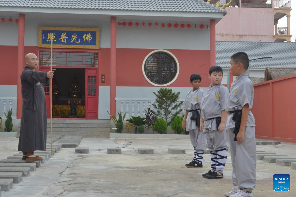 Students practice Shaolin Kung Fu in Phnom Penh, Cambodia