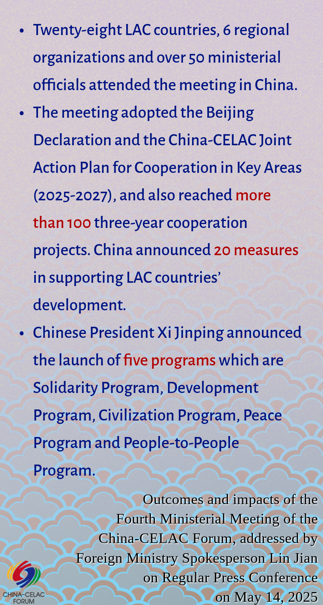 Foreign Ministry Spokesperson highlights China-LELAC Forum ministerial meeting outcomes