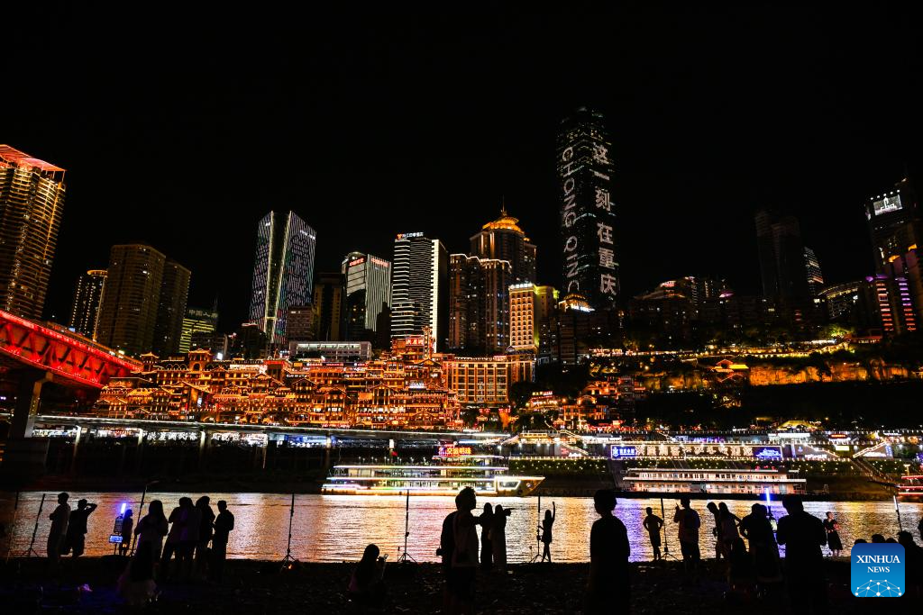 Night view of Hongyadong scenic area in China's Chongqing