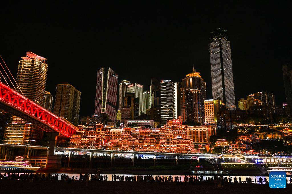 Night view of Hongyadong scenic area in China's Chongqing