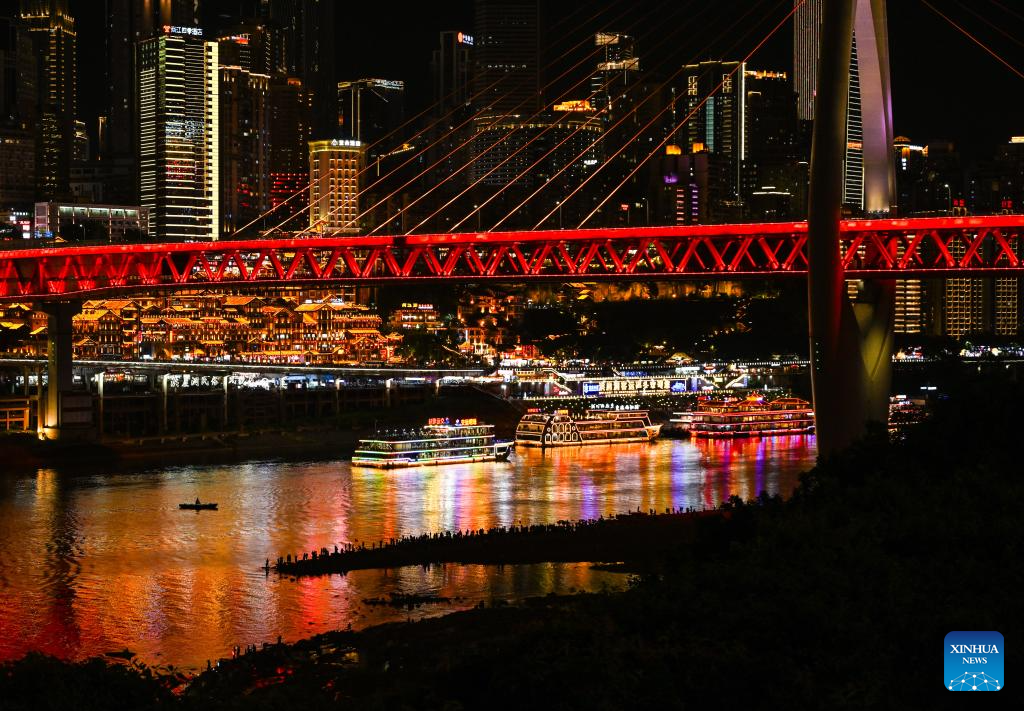 Night view of Hongyadong scenic area in China's Chongqing