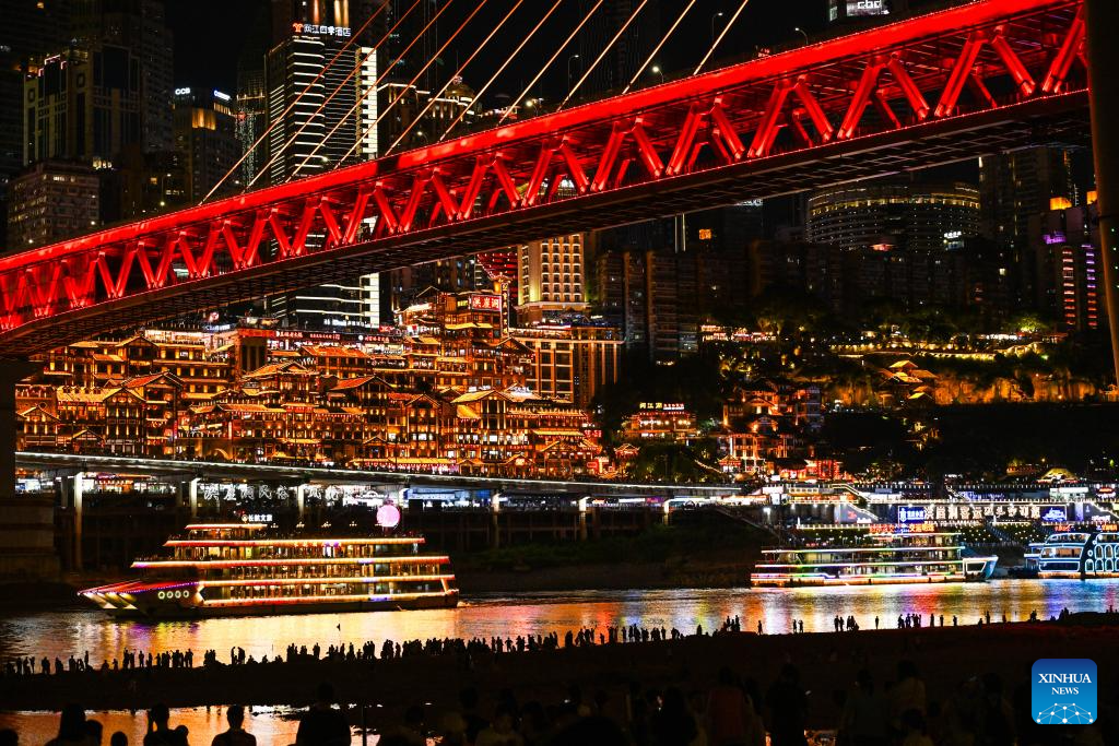 Night view of Hongyadong scenic area in China's Chongqing
