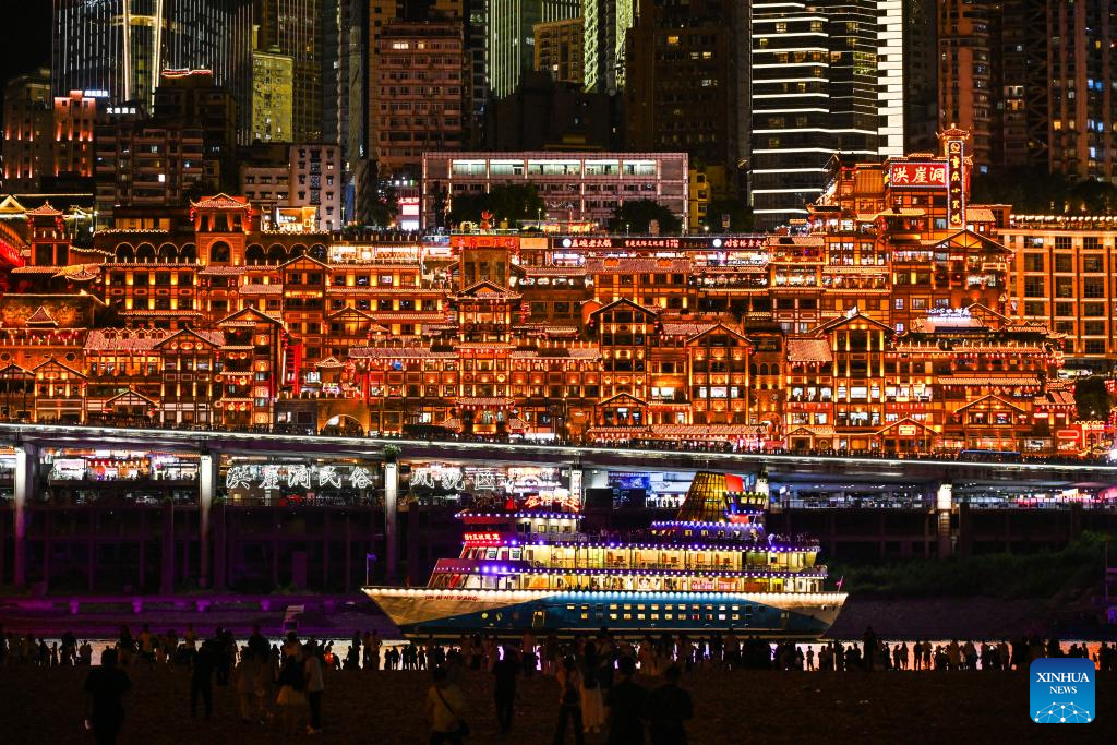 Night view of Hongyadong scenic area in China's Chongqing