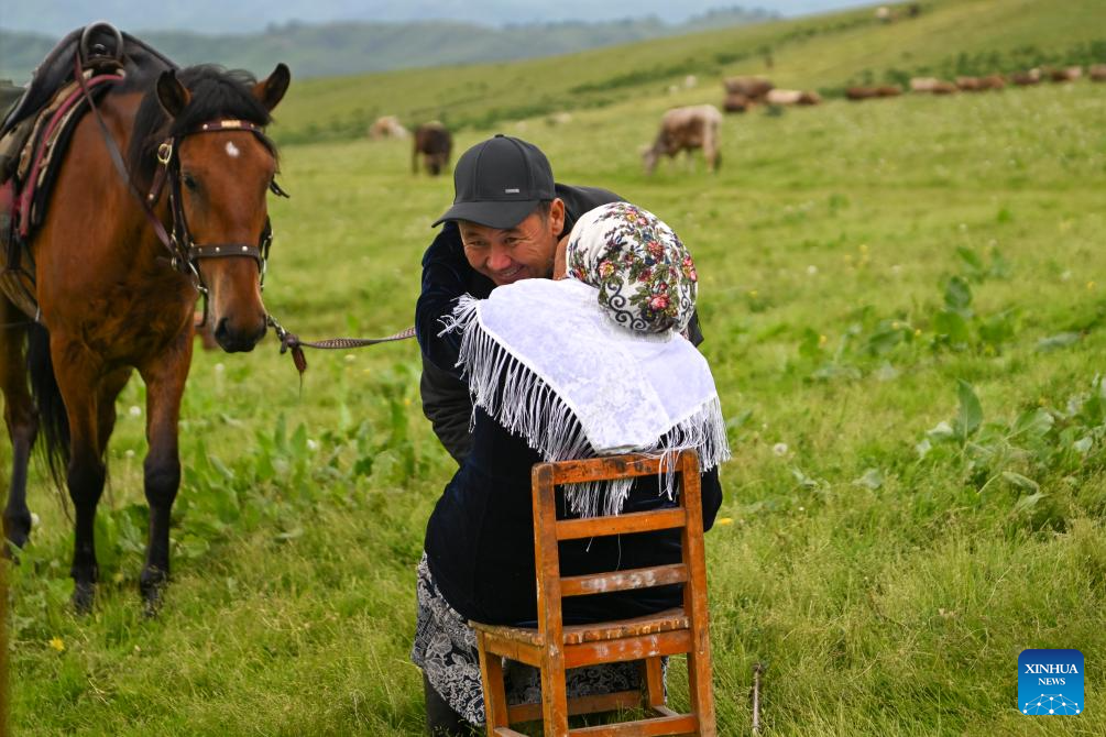 Herder and his summer pasture transfer in NW China's Xinjiang