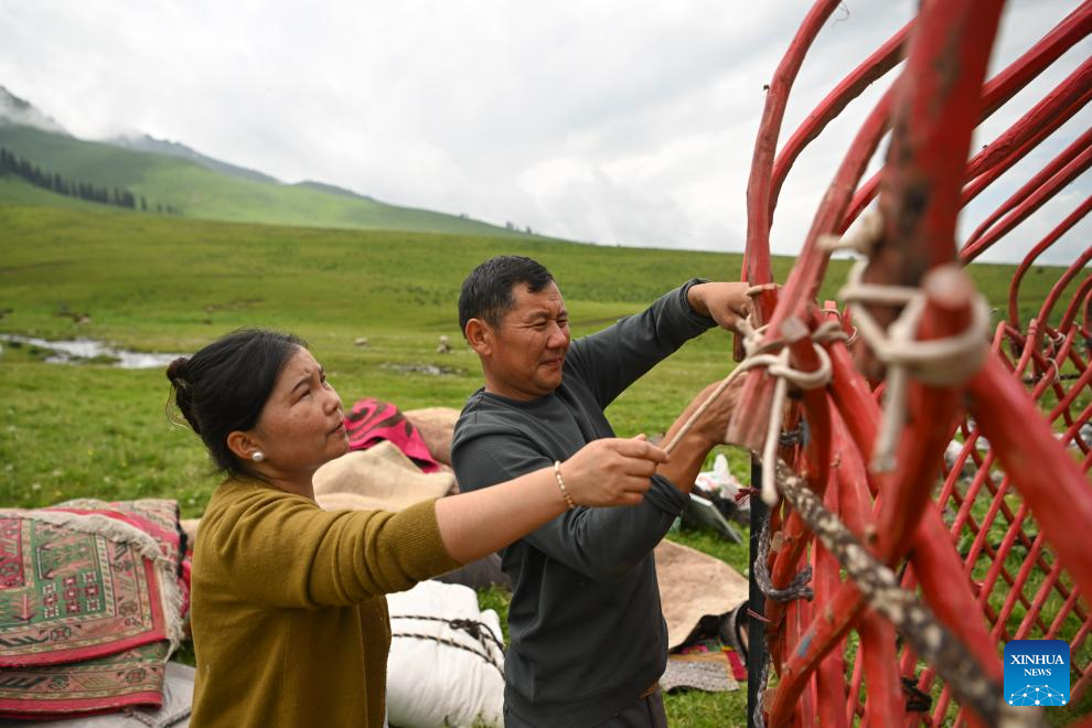 Herder and his summer pasture transfer in NW China's Xinjiang