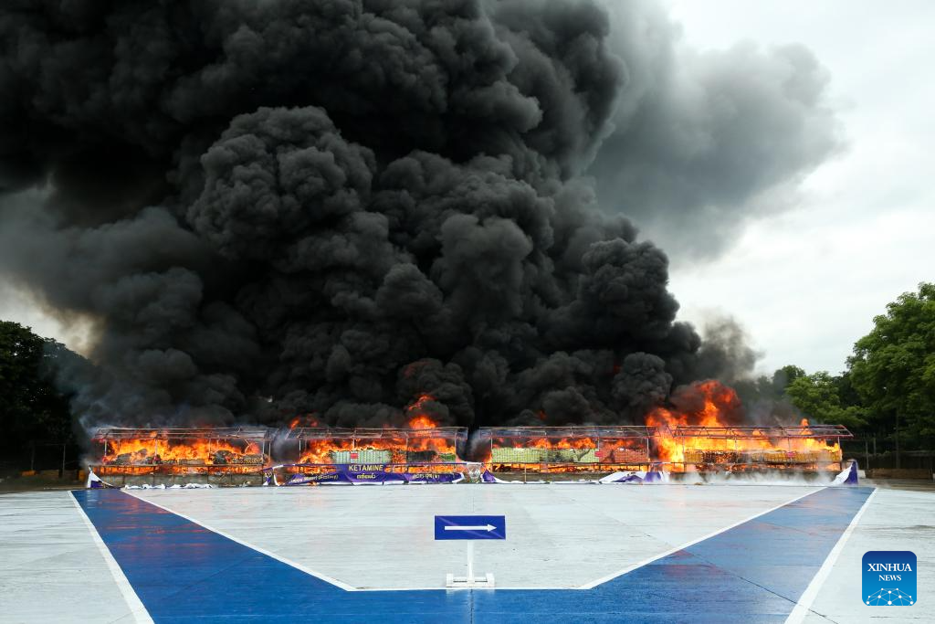 Seized drugs burned in Yangon, Myanmar