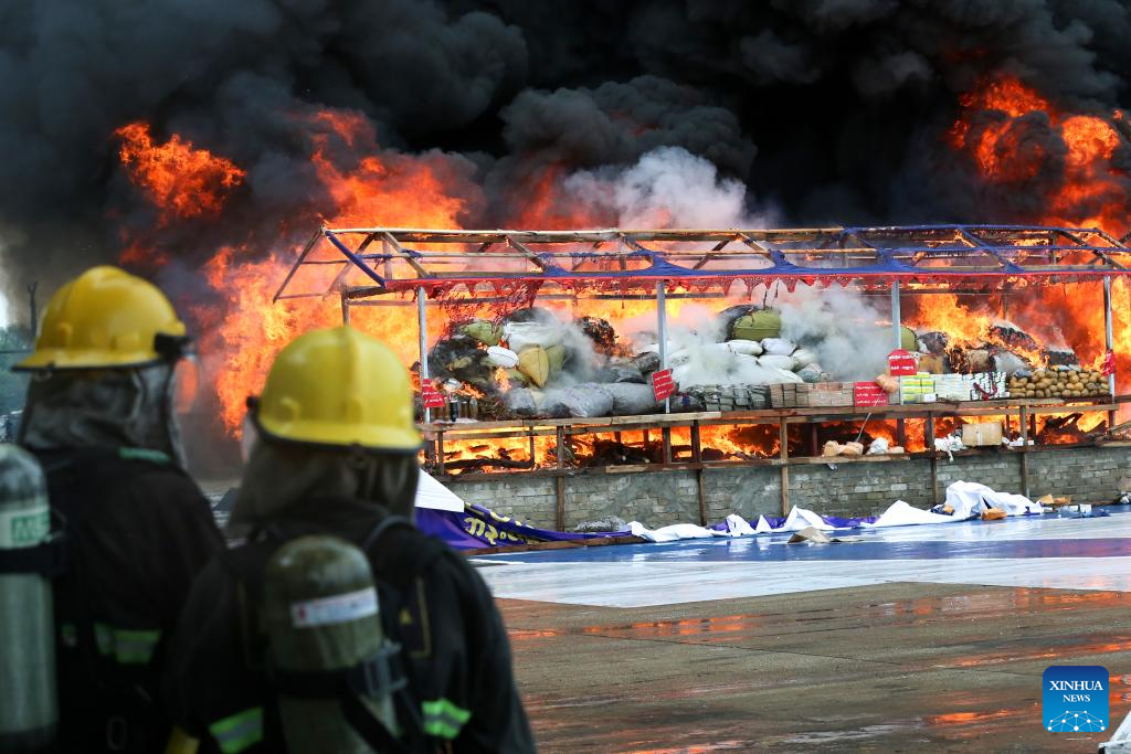 Seized drugs burned in Yangon, Myanmar