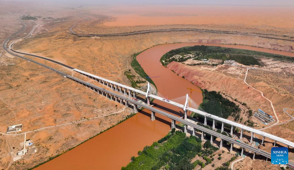 View of Heishan Gorge Yellow River grand bridge in NW China