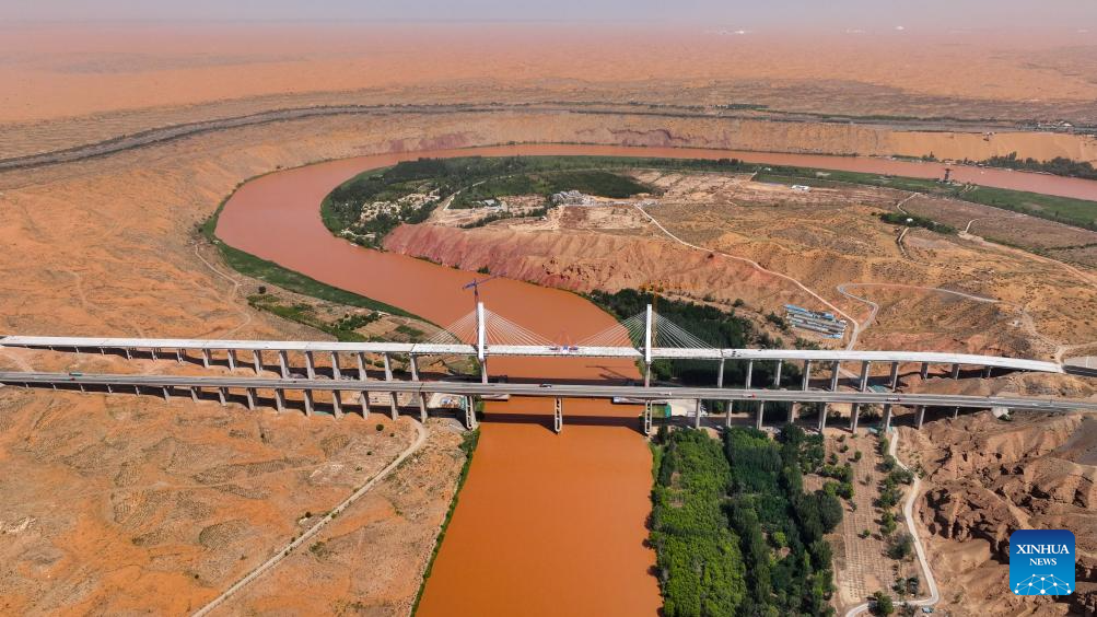 View of Heishan Gorge Yellow River grand bridge in NW China