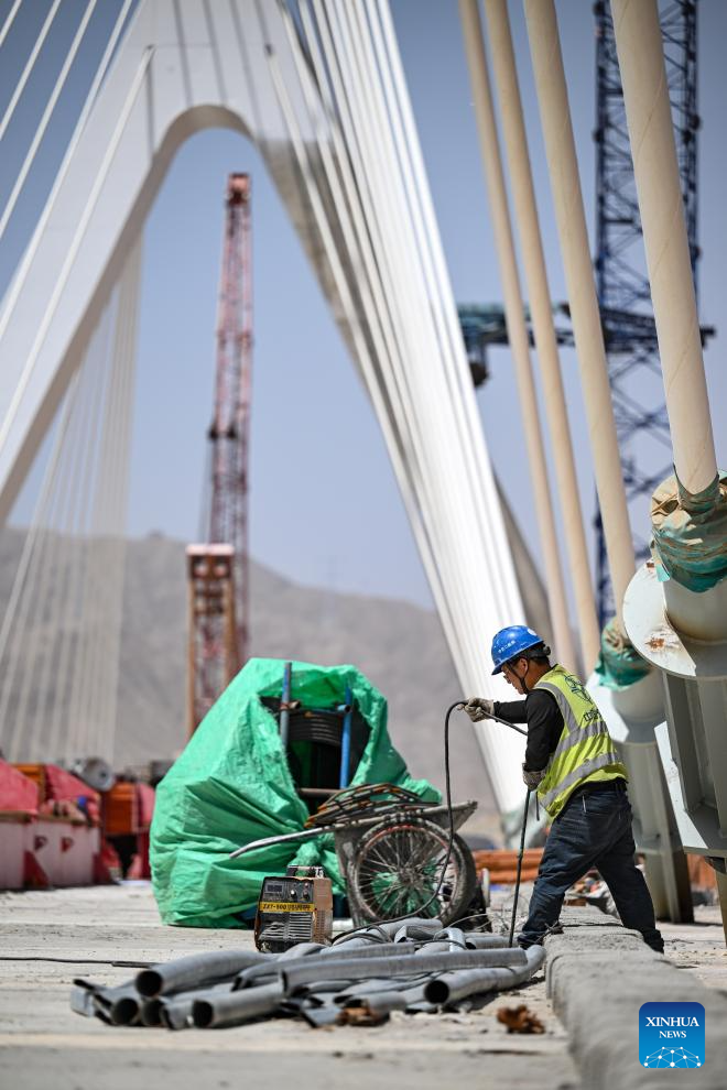 View of Heishan Gorge Yellow River grand bridge in NW China