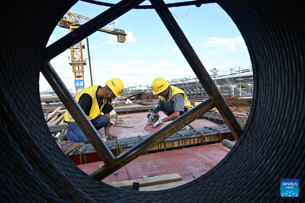 Nantong Railway Station under construction in east China's Jiangsu
