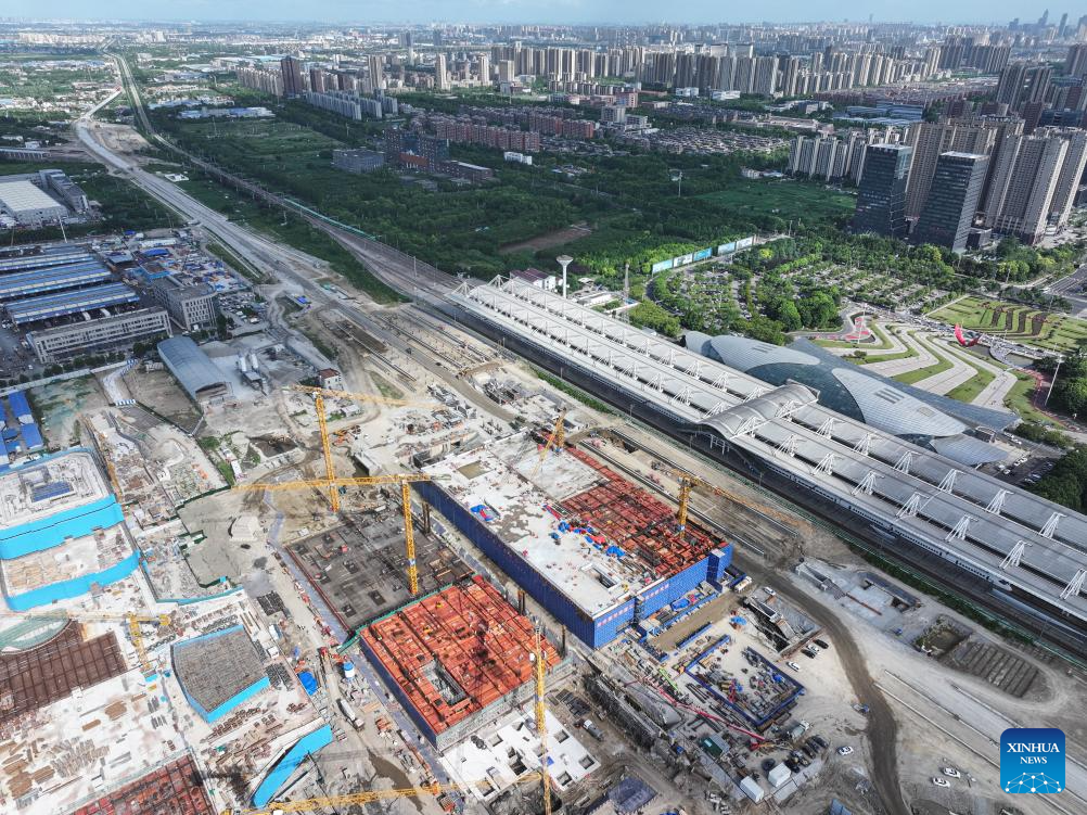 Nantong Railway Station under construction in east China's Jiangsu