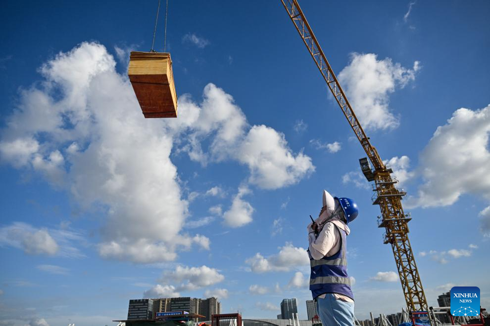 Nantong Railway Station under construction in east China's Jiangsu