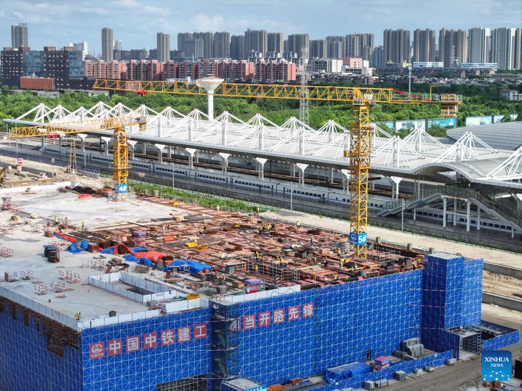 Nantong Railway Station under construction in east China's Jiangsu