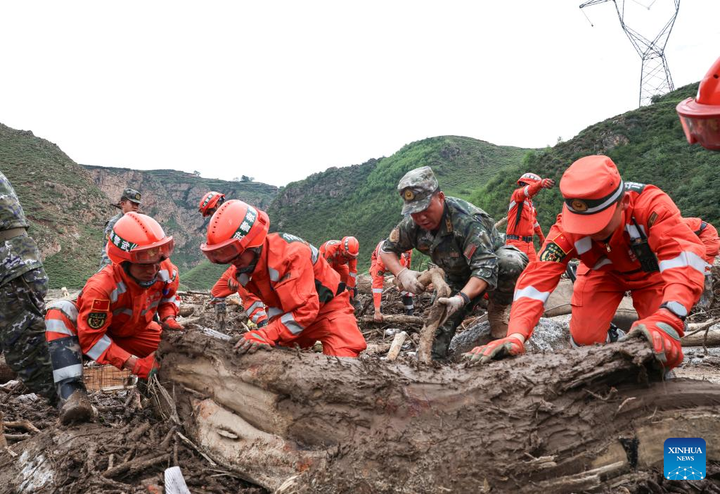 Rescue efforts underway after mountain torrents in Yuzhong County, NW China's Gansu