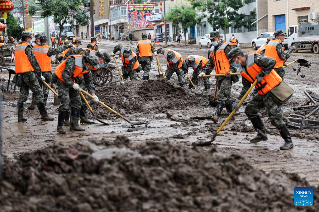 Rescue efforts underway after mountain torrents in Yuzhong County, NW China's Gansu