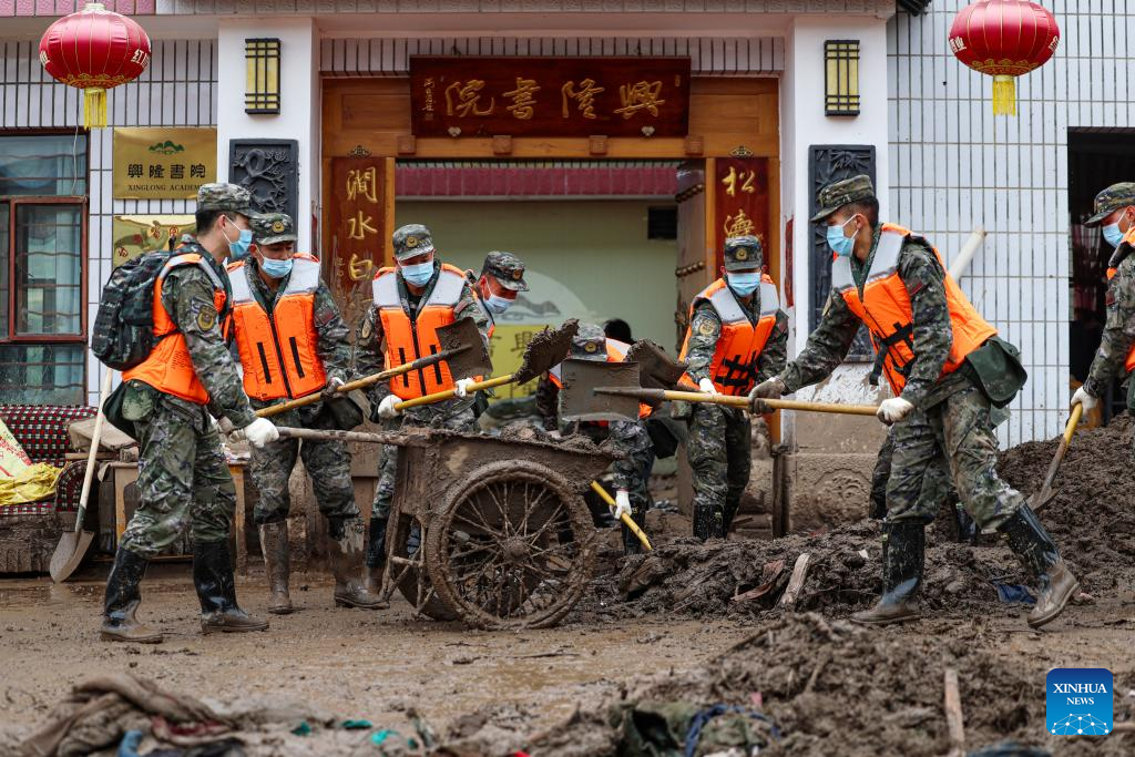 Rescue efforts underway after mountain torrents in Yuzhong County, NW China's Gansu