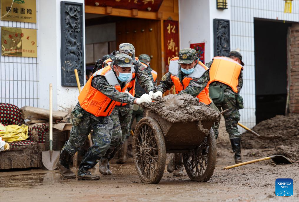 Rescue efforts underway after mountain torrents in Yuzhong County, NW China's Gansu