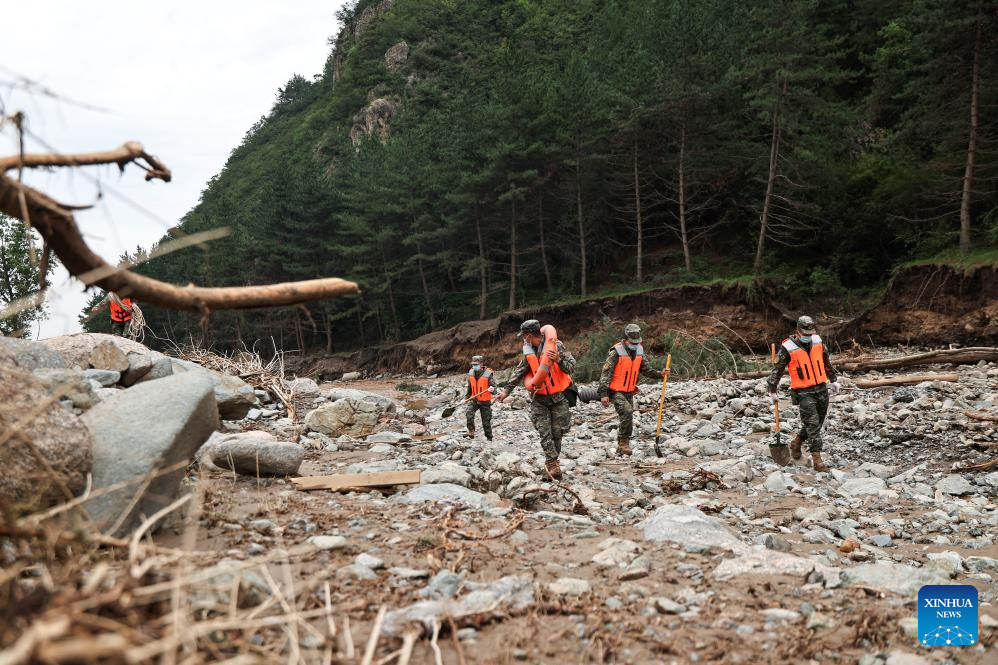 Rescue efforts underway after mountain torrents in Yuzhong County, NW China's Gansu