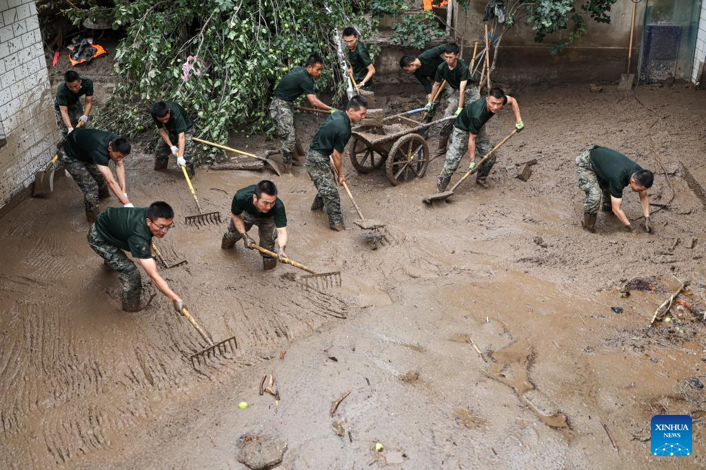 Rescue efforts underway after mountain torrents in Yuzhong County, NW China's Gansu