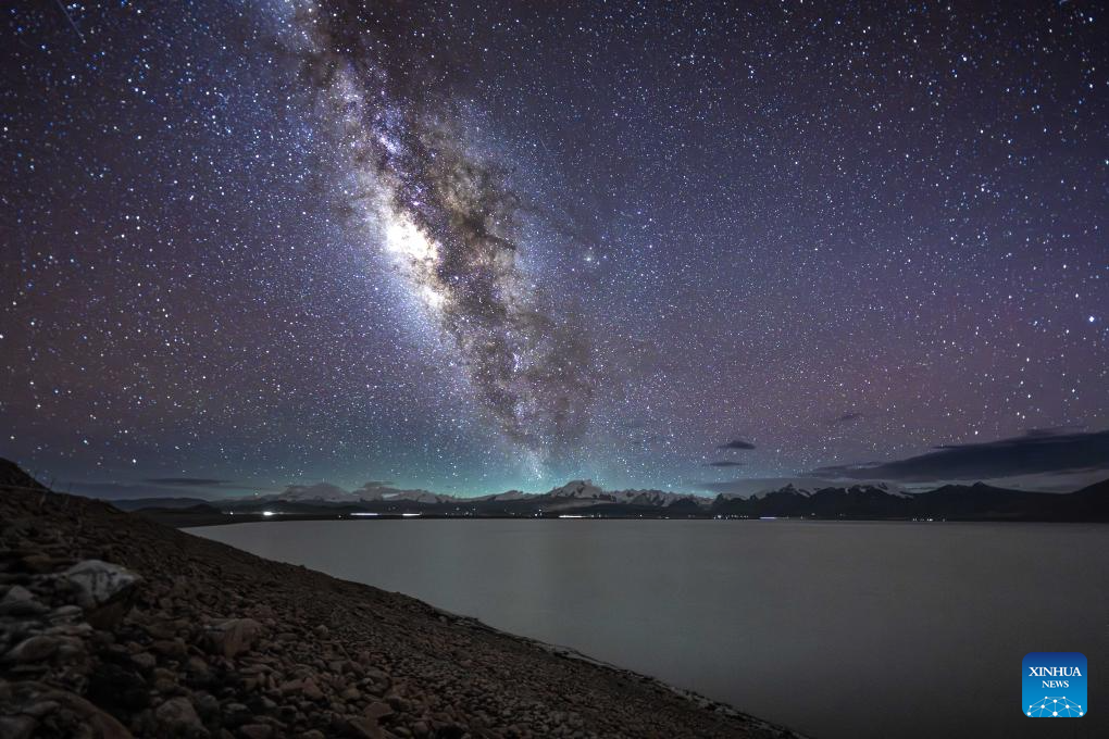 View of Milky Way above Baiku Co in SW China's Xizang