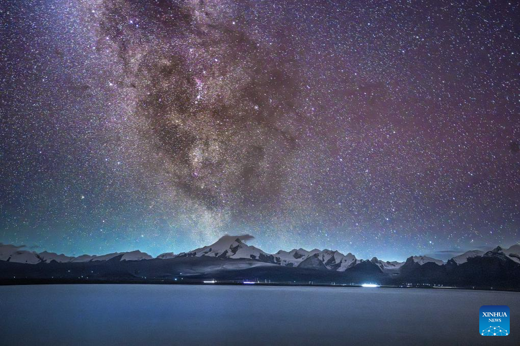 View of Milky Way above Baiku Co in SW China's Xizang