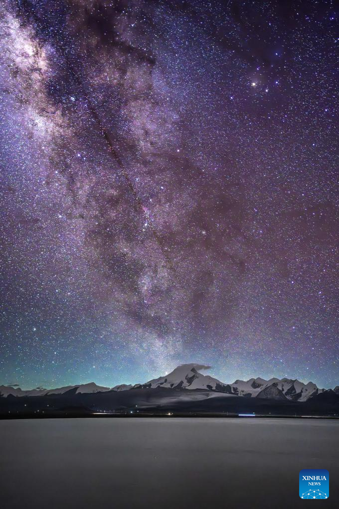 View of Milky Way above Baiku Co in SW China's Xizang