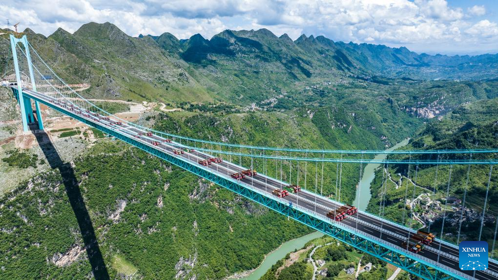 World's tallest bridge completes load test in SW China's Guizhou