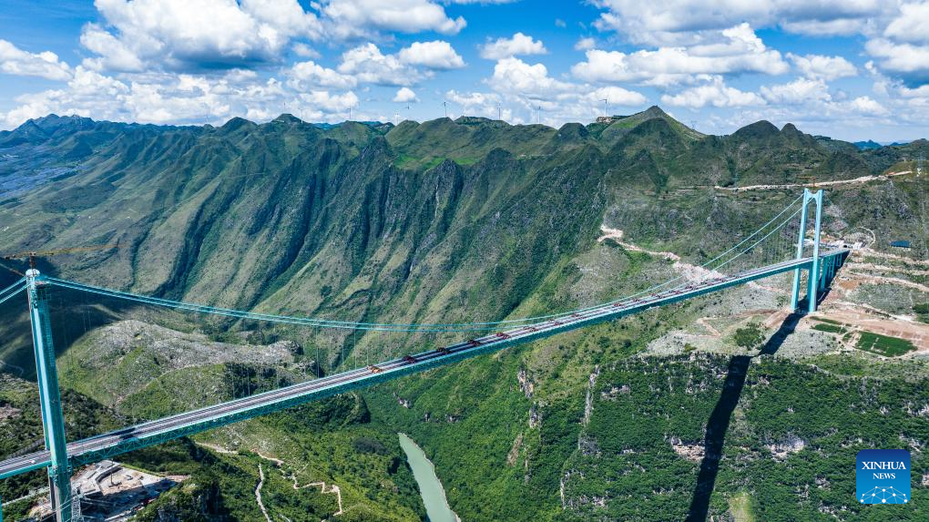 World's tallest bridge completes load test in SW China's Guizhou