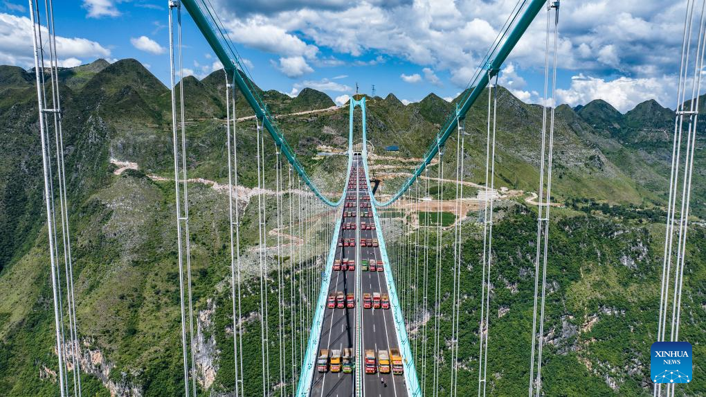 World's tallest bridge completes load test in SW China's Guizhou