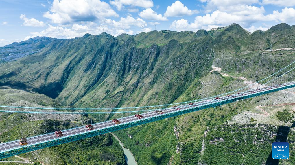 World's tallest bridge completes load test in SW China's Guizhou
