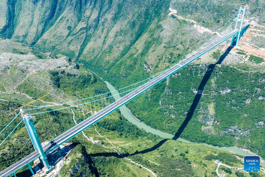World's tallest bridge completes load test in SW China's Guizhou