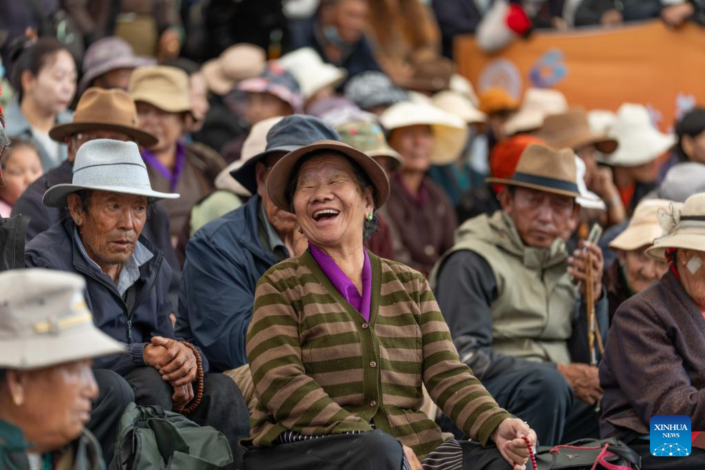 Tibetan opera staged in celebration of traditional Shoton Festival in Lhasa, China's Xizang