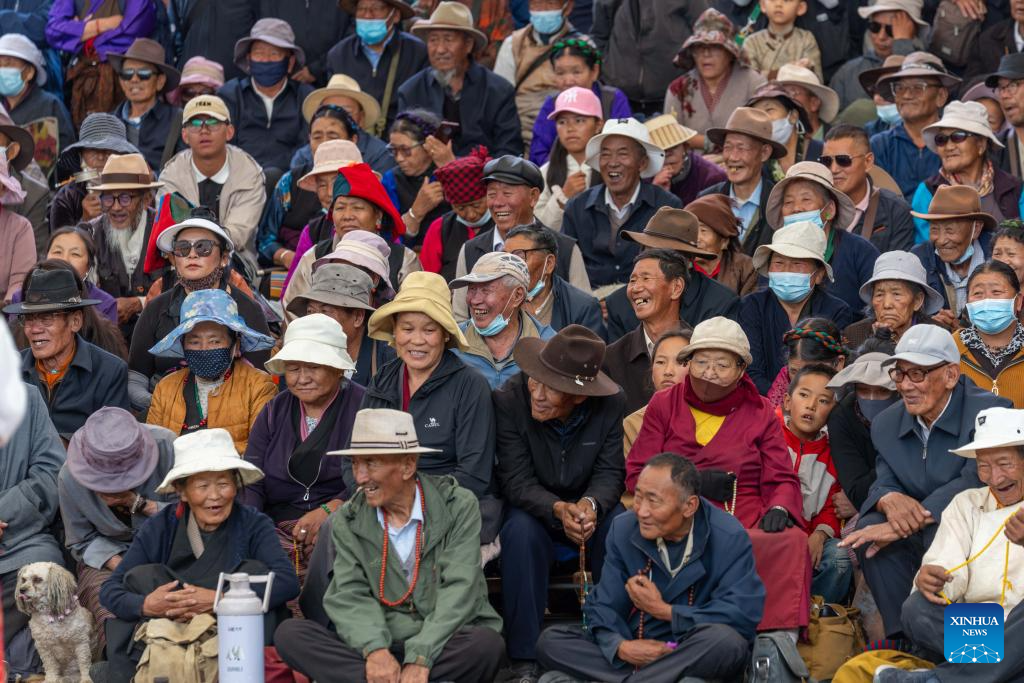 Tibetan opera staged in celebration of traditional Shoton Festival in Lhasa, China's Xizang