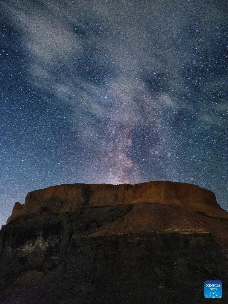 View of volcano beneath the Milky Way in north China's Inner Mongolia