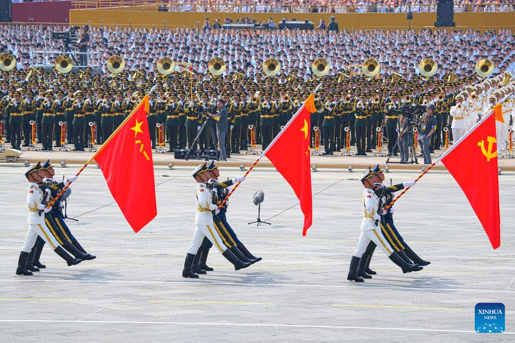 PLA guards of honor formation marches through Tian'anmen Square