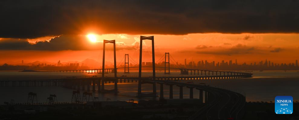 Scenery of Shenzhen-Zhongshan link at sunrise in south China's Guangdong