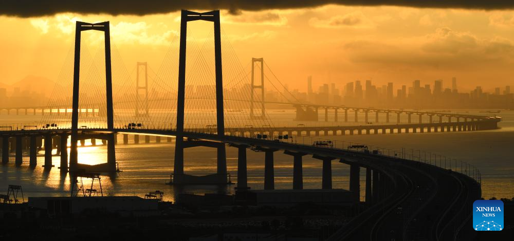 Scenery of Shenzhen-Zhongshan link at sunrise in south China's Guangdong