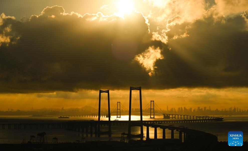 Scenery of Shenzhen-Zhongshan link at sunrise in south China's Guangdong