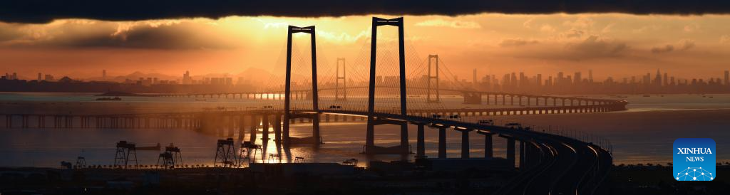 Scenery of Shenzhen-Zhongshan link at sunrise in south China's Guangdong