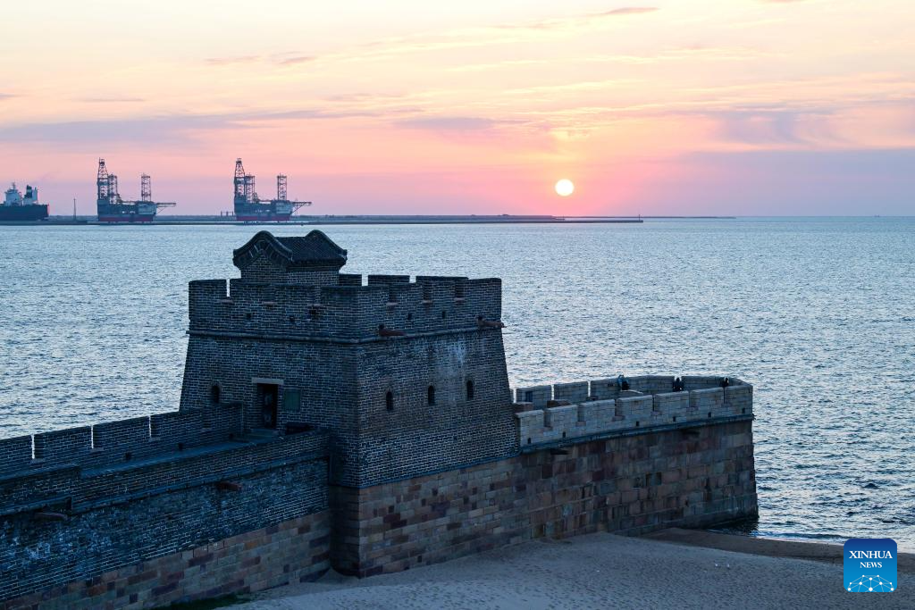 Scenery of sunrise at Laolongtou scenic spot in China's Hebei