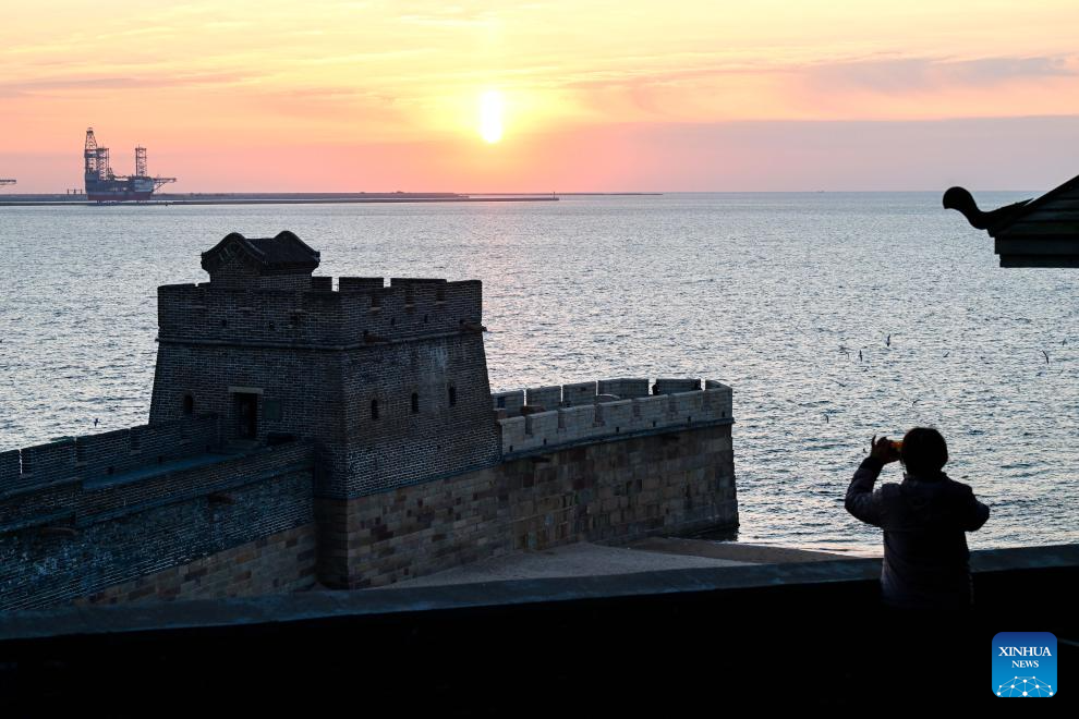 Scenery of sunrise at Laolongtou scenic spot in China's Hebei