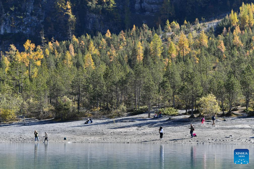 Autumn scenery of Lake Oeschinen in Bernese Oberland, Switzerland
