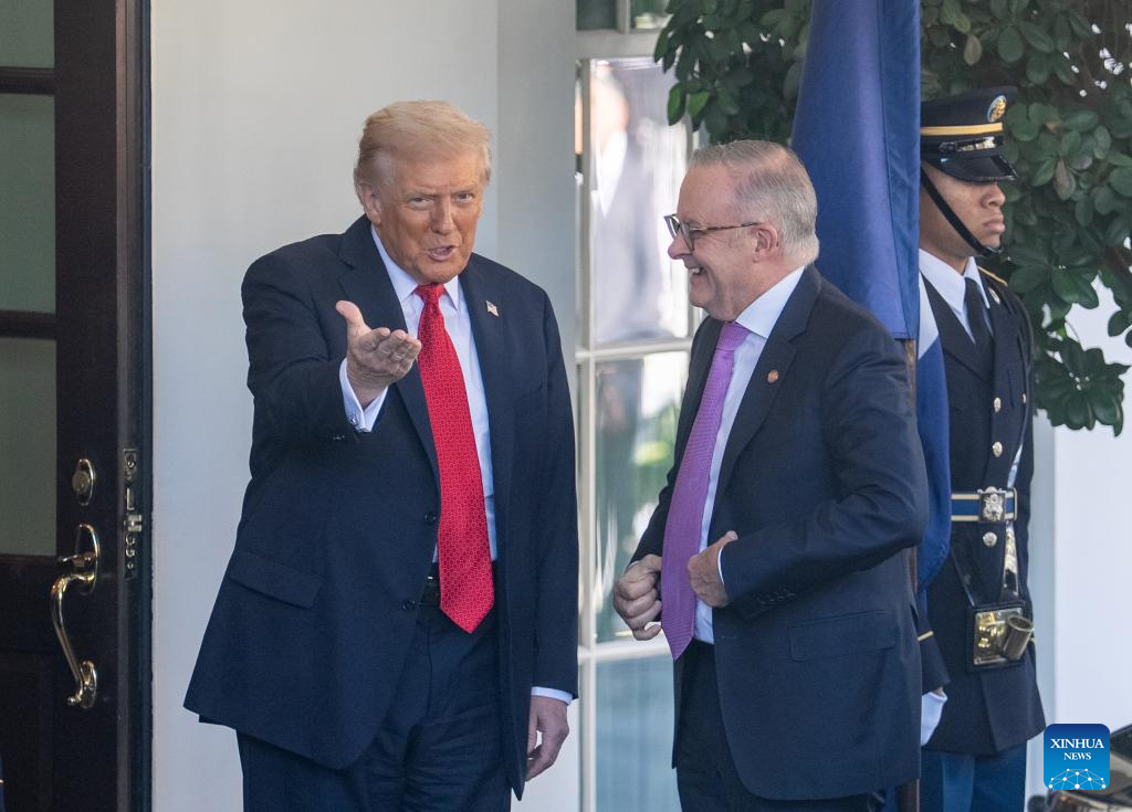 U.S. president welcomes Australian PM at White House in Washington, D.C.