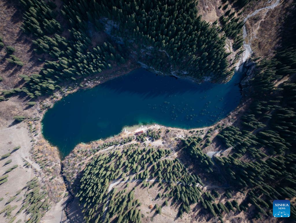 View of inverted forests of Lake Kaindy in Almaty Region, Kazakhstan