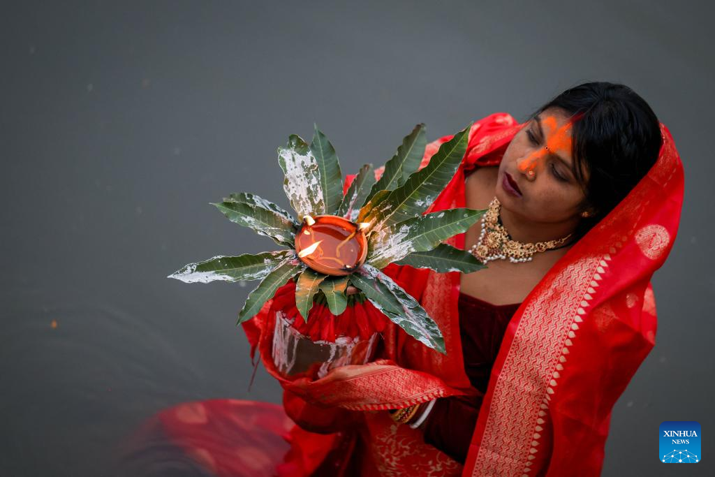 People celebrate Chhath festival in Kathmandu, Nepal
