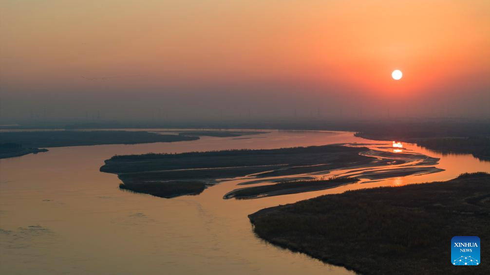 Autumn scenery of Yellow River in China's Ningxia